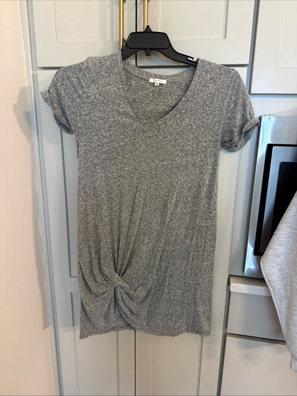 Z Supply T Shirt Dress With V Neck And Knot Hem Gray Size XS